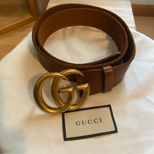 Gucci Leather Belt With Double G Buckle Color Brown Size 85 Like New